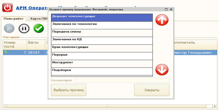 Перечень причин прерывания операций